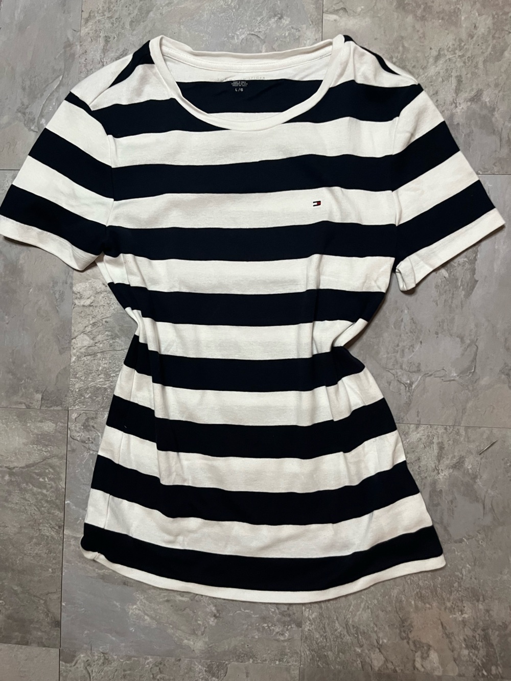 Tommy Hilfiger Navy and White Striped Short Sleeve Tee